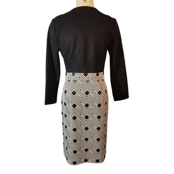 Diane Von Furstenberg Gianna Dress 8 Silk Black Cream Geo Stripe READ DESCRIPT - Picture 4 of 11